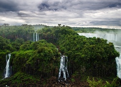 Wodospady, Iguazu, Lasy, Niebo, Brazylia