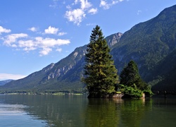 Jezioro, Góry, Drzewa, Błękitne, Niebo