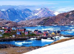 Góry, Kolorowe, Domy, Miasteczko, Grenlandia
