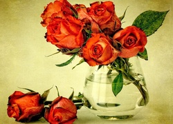 Róże, Bukiet, Wazon