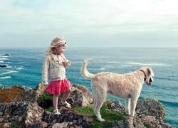 Dziewczynka, Pies, Morze, Niebo