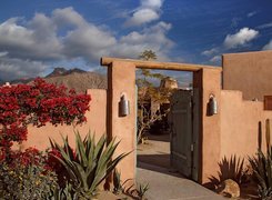 Kalifornia, Borrego Springs, Mur, Brama, Kwiaty