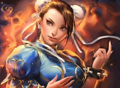 Kobieta, Chun-Li, Street Fighter, Twarz, Ogień