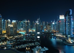 Miasto, Nocą, Port, Jachty, Dubaj