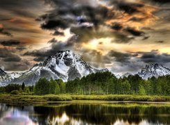 Stany Zjednoczone, Stan Wyoming, Park Narodowy Grand Teton, Góry, Las, Jezioro