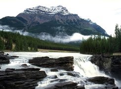 Kanada, Wodospad, Drzewa, Góry