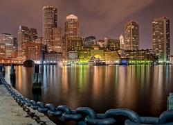Panorama, Misto, Port, Noc, Światła, Boston