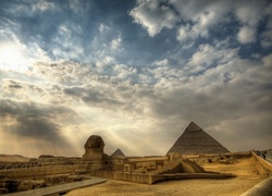Pustynia, Piramidy, Posąg, Sfinksa, Chmury