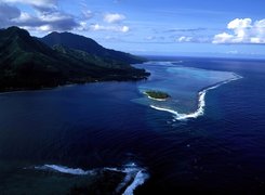 Ocean, Góry, Wysepka, Tahiti