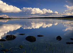 Jezioro, Chmury, Odbicie