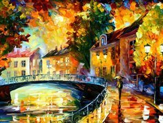 Jesień, Ulica, Obraz, Leonid Afremov