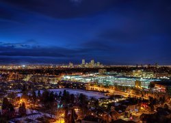 Miasto, Nocą, Panorama, Światła