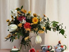 Kwiaty, Bukiet, Wazon, Filiżanka