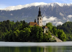 Jezioro, Zamek, Bled, Słowenia, Góry