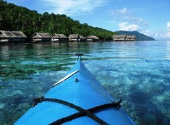 Kajak, Woda, Domki, Drzewa, Wyspy, Raja Ampat