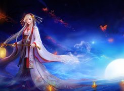 Kobieta, Kimono, Motyle