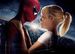 Niesamowity Spider-Man, The Amazing Spider-Man, Kobieta, Postać Gwen Stacy, Aktorka, Emma Stone, Miasto, Noc