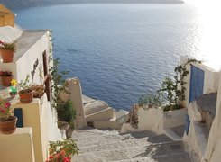 Santorini, Grecja, Schody, Morze