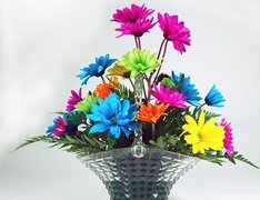 Kolorowe, Kwiaty, Szklany, Koszyk, Bukiet