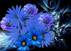 Niebieskie, Kwiaty, Grafika