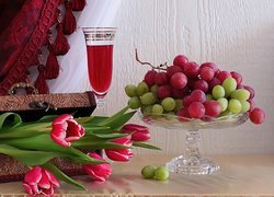 Kuferek, Tulipany, Wino, Winogrona