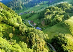 Droga, Drzewa, Góry, Doliny, Wioska Schwarzwald