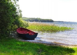 Jezioro, Łódka, Szuwary, Brzeg