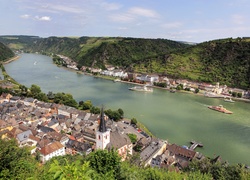 Panorama, Miasta, Rhineland Palatinate, Niemcy, Rzeka