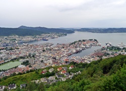 Panorama, Miasta, Bergen, Norwegia