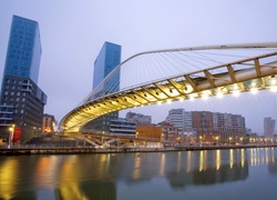 Panorama, Oświetlonego, Miasta, Most