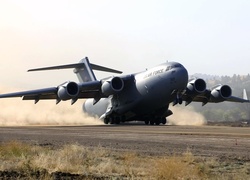 Lądowanie, Kurz, Transportowiec, Boeing C-17 Globemaster III