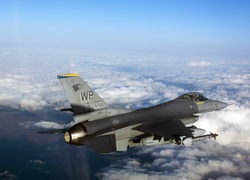 Myśliwiec, F-16, Chmury, Lot
