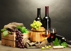 Baryłka, Butelki, Wino, Winogrona