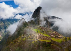 Peru, Machu Picchu, Ruiny, Góry, Chmury