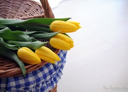 Koszyk, Wiklinowy, Żółte, Tulipany