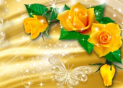 Żółte, Róże, Srebrne, Motyle