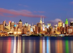 Panorama, Miasta, Rzeka, Odbicie, Nowy Jork