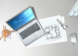 Stół, Architekta, Notebook, Projekt