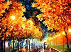 Jesień, Spacer, Park, Leonid Afremov