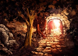 Tunel, Drzewa, Obraz