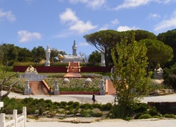 Park, Posągi, Świątynia, Drzewa