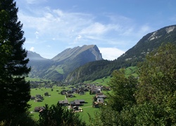 Kanisfluh, Austria, Góry, Dolina, Domy, Drzewa