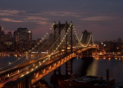 Nowy, York, Most, Brooklyn, Panorama, Miasta, Noc