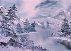 Zima, Góry, Rzeka, Obraz