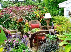 Ogród, Kwiaty, Meble, Relaks