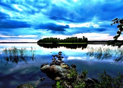 Jezioro, Chmury, Kamienie