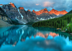 Góry, Jezioro, Odbicie, Kanada, Moraine Lake, Drzewa, Park Narodowy Banff