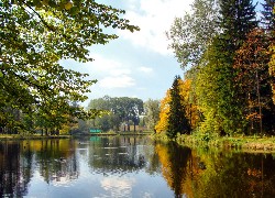 Park, Jesień, Jezioro, Drzewa