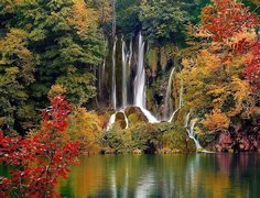 Wodospad, Drzewa, Jesień