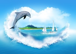 Delfin, Chmury, Morze